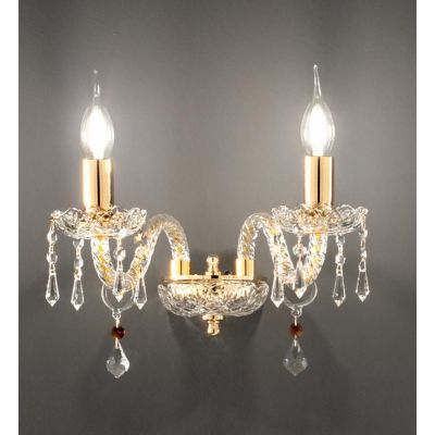 DALLAS 2 LUCI APPLIQUE ORO O CROMO CON PENDAGLIERIA IN CRISTALLO ONDALUCE CICIRIELLO - Cristalensi Shop Online