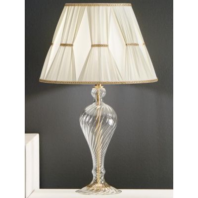 ROXANNE LAMPADA GRANDE IN VETRO CON MONTATURA ORO E PARALUME TESSUTO ONDALUCE CICIRIELLO - Cristalensi Shop Online