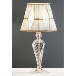 ROXANNE LAMPADA PICCOLA IN VETRO CON MONTATURA ORO E PARALUME TESSUTO ONDALUCE CICIRIELLO - Cristalensi Shop Online