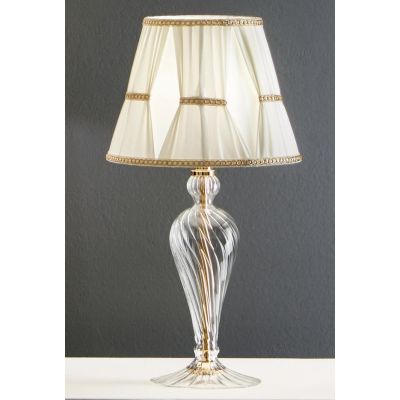 ROXANNE LAMPADA PICCOLA IN VETRO CON MONTATURA ORO E PARALUME TESSUTO ONDALUCE CICIRIELLO - Cristalensi Shop Online