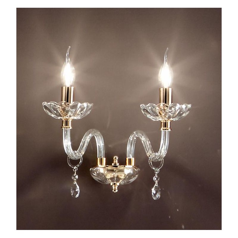 BRIGIDA LAMPADA A PARETE CLASSICA CON 2 LUCI IN VETRO E CRISTALLO FINITURA ORO DI ONDALUCE ONDALUCE CICIRIELLO - Cristalensi Sho