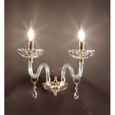 BRIGIDA LAMPADA A PARETE CLASSICA CON 2 LUCI IN VETRO E CRISTALLO FINITURA ORO DI ONDALUCE ONDALUCE CICIRIELLO - Cristalensi Sho