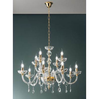 BRIGIDA LAMPADARIO A SOSPENSIONE CLASSICO IN VETRO E CRISTALLO A 12 LUCI FINITURA ORO DI CICIRIELLO ONDALUCE CICIRIELLO - Crista