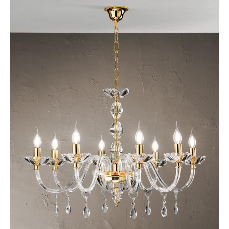 BRIGIDA LAMPADARIO A SOSPENSIONE CLASSICO IN VETRO E CRISTALLO A 8 LUCI FINITURA ORO DI CICIRIELLO ONDALUCE CICIRIELLO - Cristal