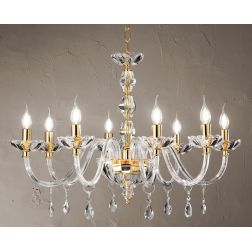 BRIGIDA LAMPADARIO A SOSPENSIONE CLASSICO IN VETRO E CRISTALLO A 8 LUCI FINITURA ORO DI CICIRIELLO ONDALUCE CICIRIELLO - Cristal