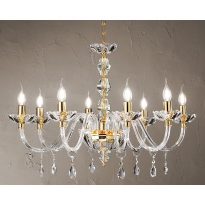 BRIGIDA LAMPADARIO A SOSPENSIONE CLASSICO IN VETRO E CRISTALLO A 8 LUCI FINITURA ORO DI CICIRIELLO ONDALUCE CICIRIELLO - Cristal