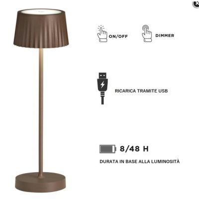 MACAO LAMPADA DA TAVOLO IP54 CON RICARICA USB, TOUCH DIMMER LED 3W LUCE 3000K 6 COLORI ONDALUCE CICIRIELLO - Cristalensi Shop On