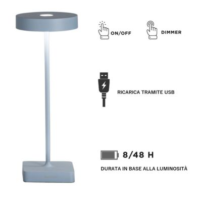 TAP LAMPADA DA TAVOLO IP54 CON RICARICA USB, TOUCH DIMMER LED 3W LUCE 3000K 6 COLORI ONDALUCE CICIRIELLO - Cristalensi Shop Onli
