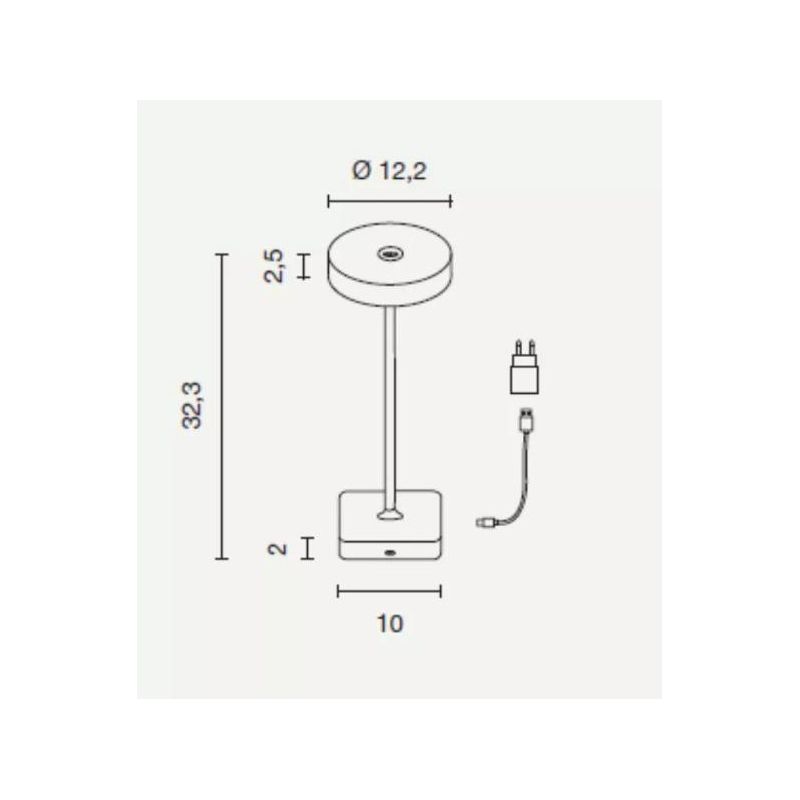 TAP LAMPADA DA TAVOLO IP54 CON RICARICA USB, TOUCH DIMMER LED 3W LUCE 3000K 6 COLORI ONDALUCE CICIRIELLO - Cristalensi Shop Onli