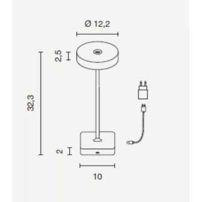 TAP LAMPADA DA TAVOLO IP54 CON RICARICA USB, TOUCH DIMMER LED 3W LUCE 3000K 6 COLORI ONDALUCE CICIRIELLO - Cristalensi Shop Onli