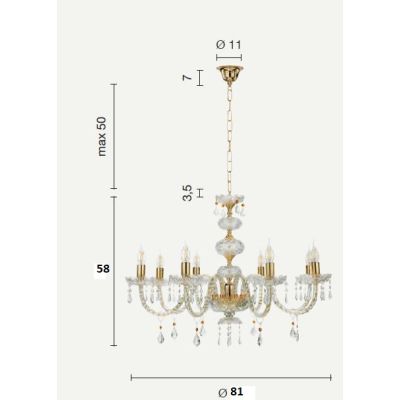 DALLAS 8 LUCI LAMPADARIO ORO O CROMO CON PENDAGLIERIA IN CRISTALLO ONDALUCE CICIRIELLO - Cristalensi Shop Online