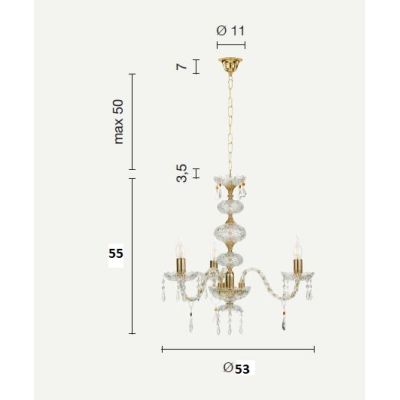 DALLAS 3 LUCI LAMPADARIO IN VETRO CON MONTATURA CROMO O ORO CON PENDAGLIERIA IN CRISTALLO ONDALUCE CICIRIELLO - Cristalensi Shop