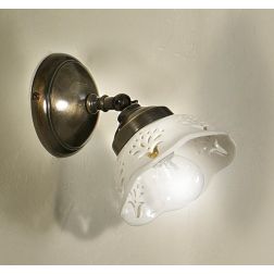 2222AO APPLIQUE SPOT IN STILE RUSTICO IN OTTONE E TERRACOTTA TRAFORATA BIANCA MADE IN ITALY DIAMETRO CM 13 CRISTALENSI CERAMICA