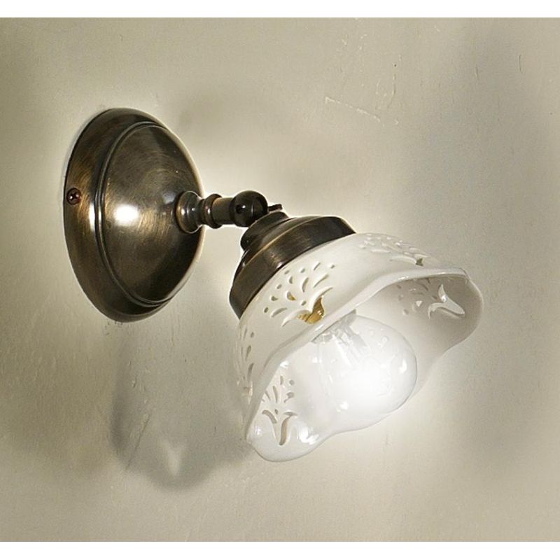 2222AO APPLIQUE SPOT IN STILE RUSTICO IN OTTONE E TERRACOTTA TRAFORATA BIANCA MADE IN ITALY DIAMETRO CM 13 CRISTALENSI CERAMICA