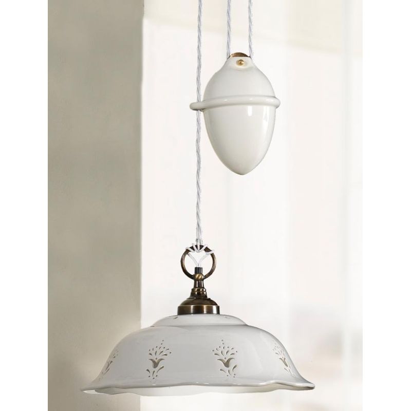 2222.1 SALISCENDI IN STILE RUSTICO IN TERRACOTTA TRAFORATA BIANCA E OTTONE MADE IN ITALY DIAMETRO CM 36.5 CRISTALENSI CERAMICA -