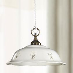 2222.2 SOSPENSIONE SINGOLA D36.5 CM IN STILE RUSTICO IN TERRACOTTA TRAFORATA BIANCA MADE IN ITALY CRISTALENSI CERAMICA - Cristal