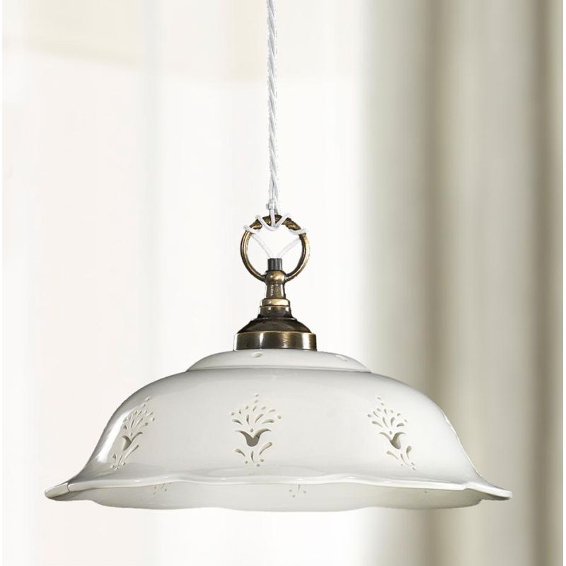 2222.2 SOSPENSIONE SINGOLA D36.5 CM IN STILE RUSTICO IN TERRACOTTA TRAFORATA BIANCA MADE IN ITALY CRISTALENSI CERAMICA - Cristal