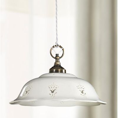 2222.2 SOSPENSIONE SINGOLA D36.5 CM IN STILE RUSTICO IN TERRACOTTA TRAFORATA BIANCA MADE IN ITALY CRISTALENSI CERAMICA - Cristal