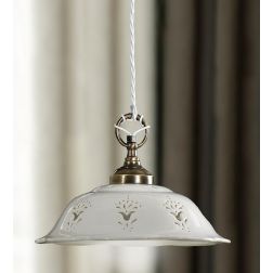 2222.3 SOSPENSIONE SINGOLA D29 CM IN STILE RUSTICO IN TERRACOTTA TRAFORATA BIANCA MADE IN ITALY CRISTALENSI CERAMICA - Cristalen