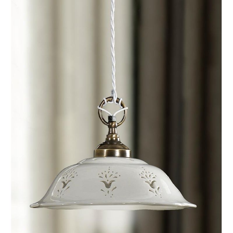 2222.3 SOSPENSIONE SINGOLA D29 CM IN STILE RUSTICO IN TERRACOTTA TRAFORATA BIANCA MADE IN ITALY CRISTALENSI CERAMICA - Cristalen