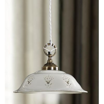 2222.3 SOSPENSIONE SINGOLA D29 CM IN STILE RUSTICO IN TERRACOTTA TRAFORATA BIANCA MADE IN ITALY CRISTALENSI CERAMICA - Cristalen