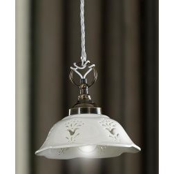 2222.4 SOSPENSIONE SINGOLA D20.5 CM IN STILE RUSTICO IN TERRACOTTA TRAFORATA BIANCA MADE IN ITALY CRISTALENSI CERAMICA - Cristal