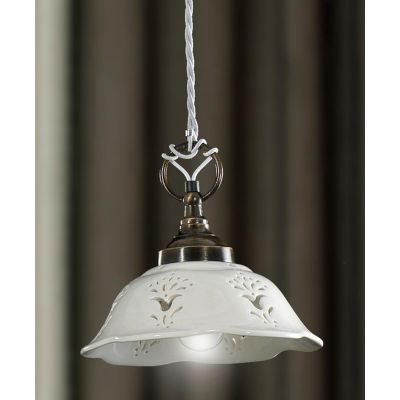 2222.4 SOSPENSIONE SINGOLA D20.5 CM IN STILE RUSTICO IN TERRACOTTA TRAFORATA BIANCA MADE IN ITALY CRISTALENSI CERAMICA - Cristal