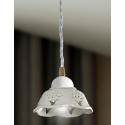 2222.5 PICCOLA SOSPENSIONE SINGOLA D13 CM IN STILE RUSTICO IN TERRACOTTA TRAFORATA BIANCA MADE IN ITALY CRISTALENSI CERAMICA - C