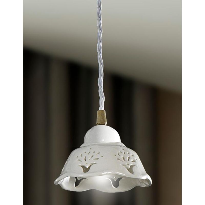 2222.5 PICCOLA SOSPENSIONE SINGOLA D13 CM IN STILE RUSTICO IN TERRACOTTA TRAFORATA BIANCA MADE IN ITALY CRISTALENSI CERAMICA - C