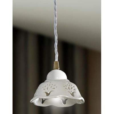 2222.5 PICCOLA SOSPENSIONE SINGOLA D13 CM IN STILE RUSTICO IN TERRACOTTA TRAFORATA BIANCA MADE IN ITALY CRISTALENSI CERAMICA - C