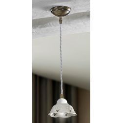 2222.5 PICCOLA SOSPENSIONE SINGOLA D13 CM IN STILE RUSTICO IN TERRACOTTA TRAFORATA BIANCA MADE IN ITALY CRISTALENSI CERAMICA - C 2