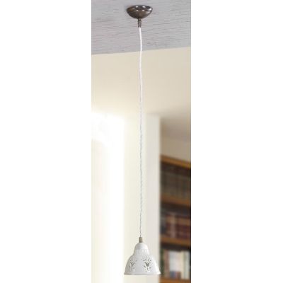 2223.4 PICCOLA SOSPENSIONE SINGOLA D13.5 CM IN STILE RUSTICO IN TERRACOTTA TRAFORATA BIANCA MADE IN ITALY CRISTALENSI CERAMICA -