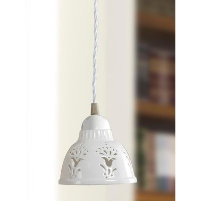 2223.4 PICCOLA SOSPENSIONE SINGOLA D13.5 CM IN STILE RUSTICO IN TERRACOTTA TRAFORATA BIANCA MADE IN ITALY CRISTALENSI CERAMICA -