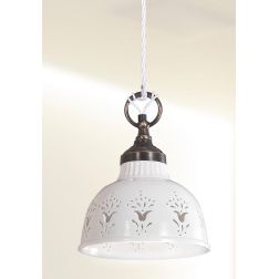 2223.3 SOSPENSIONE SINGOLA D19 CM IN STILE RUSTICO IN TERRACOTTA TRAFORATA BIANCA MADE IN ITALY CRISTALENSI CERAMICA - Cristalen