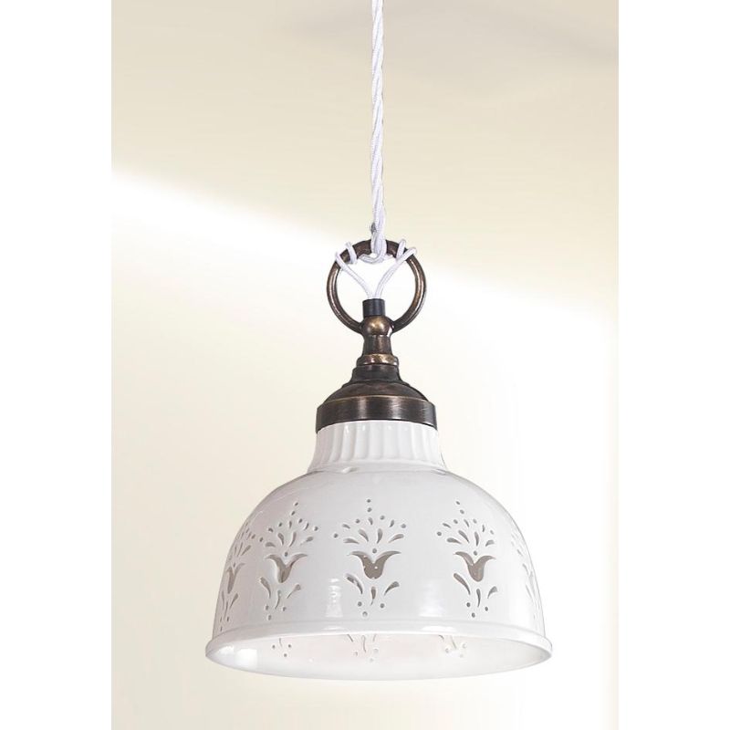 2223.3 SOSPENSIONE SINGOLA D19 CM IN STILE RUSTICO IN TERRACOTTA TRAFORATA BIANCA MADE IN ITALY CRISTALENSI CERAMICA - Cristalen