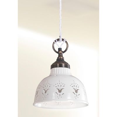 2223.3 SOSPENSIONE SINGOLA D19 CM IN STILE RUSTICO IN TERRACOTTA TRAFORATA BIANCA MADE IN ITALY CRISTALENSI CERAMICA - Cristalen