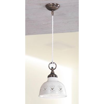 2223.3 SOSPENSIONE SINGOLA D19 CM IN STILE RUSTICO IN TERRACOTTA TRAFORATA BIANCA MADE IN ITALY CRISTALENSI CERAMICA - Cristalen