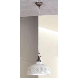 2223.2 SOSPENSIONE SINGOLA D30 CM IN STILE RUSTICO IN TERRACOTTA TRAFORATA BIANCA MADE IN ITALY CRISTALENSI CERAMICA - Cristalen 2