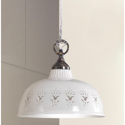 2223.2 SOSPENSIONE SINGOLA D30 CM IN STILE RUSTICO IN TERRACOTTA TRAFORATA BIANCA MADE IN ITALY CRISTALENSI CERAMICA - Cristalen