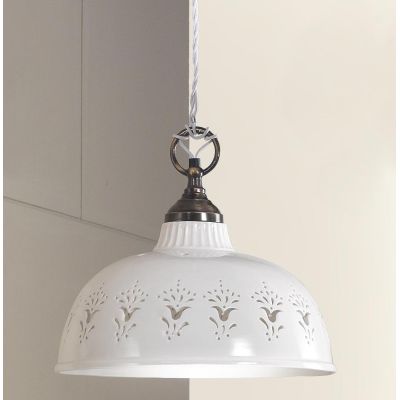 2223.2 SOSPENSIONE SINGOLA D30 CM IN STILE RUSTICO IN TERRACOTTA TRAFORATA BIANCA MADE IN ITALY CRISTALENSI CERAMICA - Cristalen