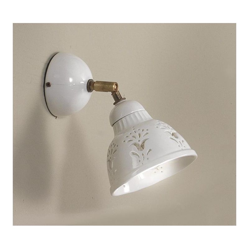 2223.A APPLIQUE SPOT IN STILE RUSTICO IN TERRACOTTA TRAFORATA BIANCA MADE IN ITALY DIAMETRO CM 13.5 CRISTALENSI CERAMICA - Crist