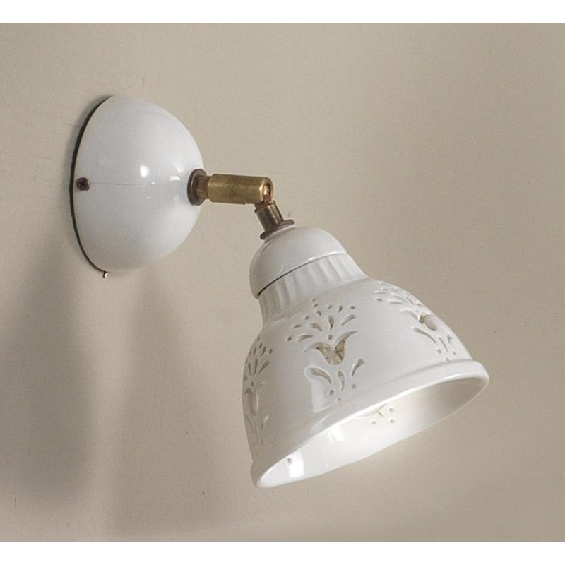 2223.A APPLIQUE SPOT IN STILE RUSTICO IN TERRACOTTA TRAFORATA BIANCA MADE IN ITALY DIAMETRO CM 13.5 CRISTALENSI CERAMICA - Crist