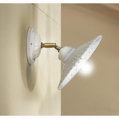 2224.A LAMPADA DA PARETE STILE RUSTICO IN TERRACOTTA PLISSETTATA E TRAFORATA BIANCA MADE IN ITALY CRISTALENSI CERAMICA - Cristal
