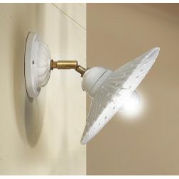 2224.A LAMPADA DA PARETE STILE RUSTICO IN TERRACOTTA PLISSETTATA E TRAFORATA BIANCA MADE IN ITALY CRISTALENSI CERAMICA - Cristal