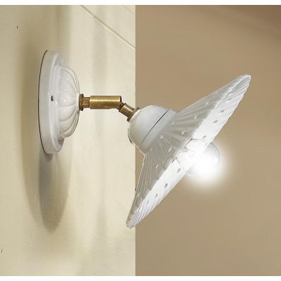 2224.A LAMPADA DA PARETE STILE RUSTICO IN TERRACOTTA PLISSETTATA E TRAFORATA BIANCA MADE IN ITALY CRISTALENSI CERAMICA - Cristal