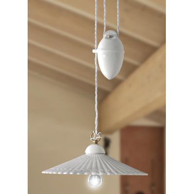 2224.1 SALISCENDI IN STILE RUSTICO IN TERRACOTTA PLISSETTATA E TRAFORATA BIANCA D37 CM MADE IN ITALY CRISTALENSI CERAMICA - Cris