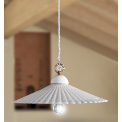 2224.2 SOSPENSIONE SINGOLA IN STILE RUSTICO IN TERRACOTTA PLISSETTATA E TRAFORATA BIANCA D37 CM MADE IN ITALY CRISTALENSI CERAMI