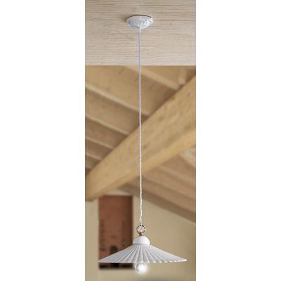 2224.2 SOSPENSIONE SINGOLA IN STILE RUSTICO IN TERRACOTTA PLISSETTATA E TRAFORATA BIANCA D37 CM MADE IN ITALY CRISTALENSI CERAMI