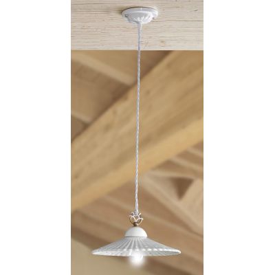 2224.3 SOSPENSIONE SINGOLA D28 CM IN STILE RUSTICO IN TERRACOTTA PLISSETTATA E TRAFORATA BIANCA MADE IN ITALY CRISTALENSI CERAMI