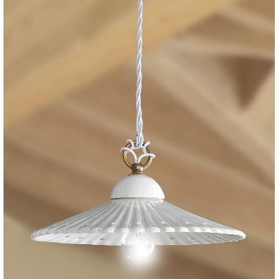 2224.3 SOSPENSIONE SINGOLA D28 CM IN STILE RUSTICO IN TERRACOTTA PLISSETTATA E TRAFORATA BIANCA MADE IN ITALY CRISTALENSI CERAMI